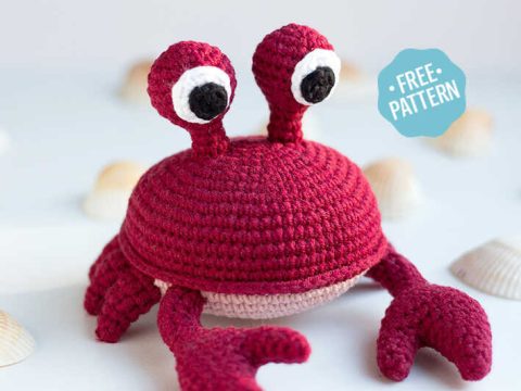 Adorable red amigurumi crab named Christian, a perfect Quick to Make Amigurumi project for summer decor and handmade gifts.