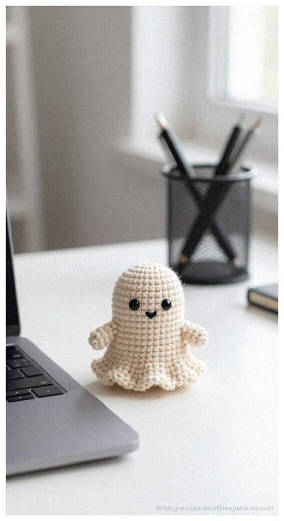 No Sew Amigurumi Pattern: Creative ghost for handmade Halloween decor, AI visualization.