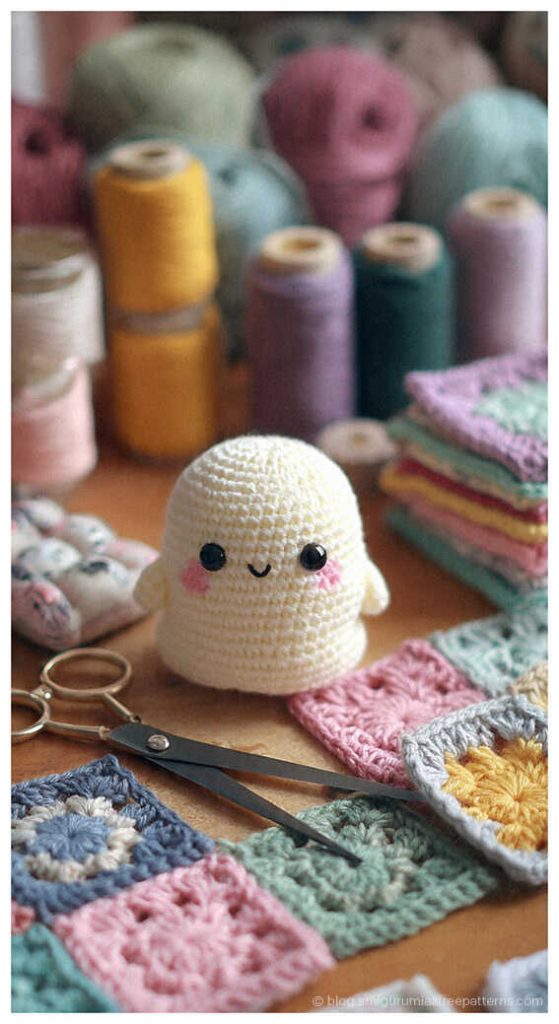 DIY Crochet Gift Idea: No sew ghost keychain, a profitable spooky accessory, AI generated look.