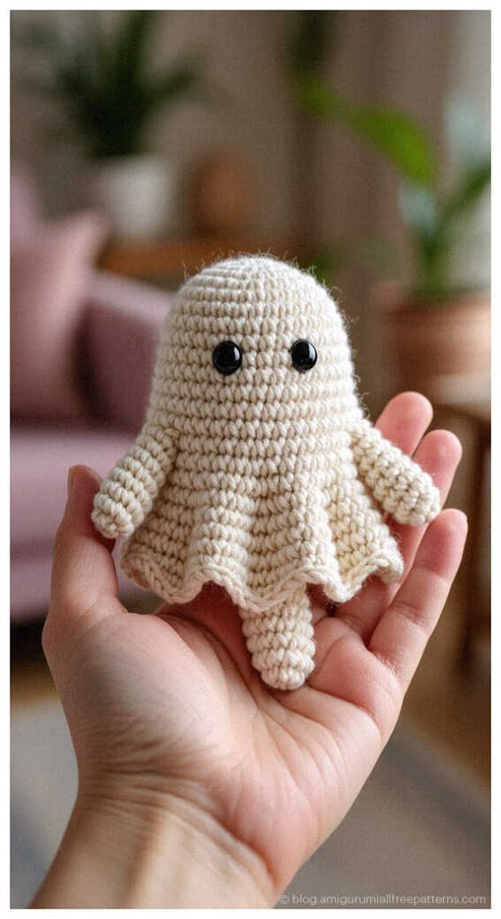 Quick to Make Amigurumi: No sew festive ghost variant for holiday gifts, AI visualization.