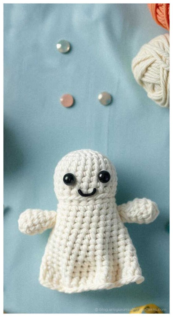 Free Ghost Amigurumi Pattern: No sew guide with clear instructions for hobbyists, AI generated idea.