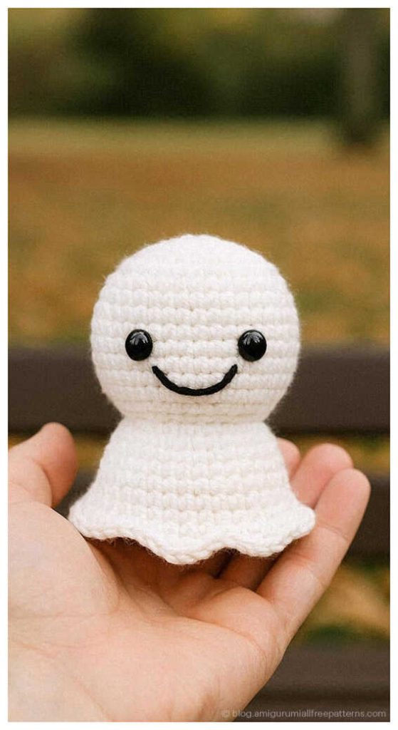 Quick to Make Amigurumi: No sew ghost sitting pose, a professional handmade toy, AI visualization.