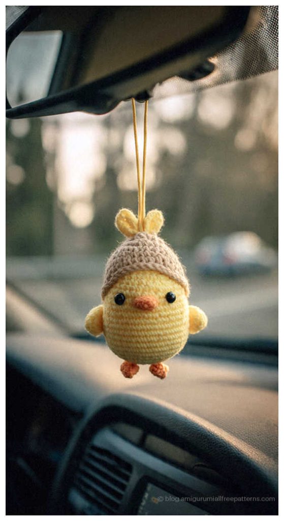 Amigurumi chick car hanging ornament, adorable crochet chick decor