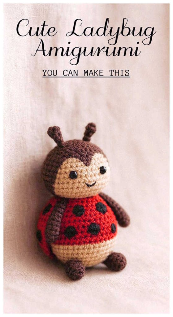 Amigurumi ladybug crochet doll full body front view, cute crochet ladybug toy you can make