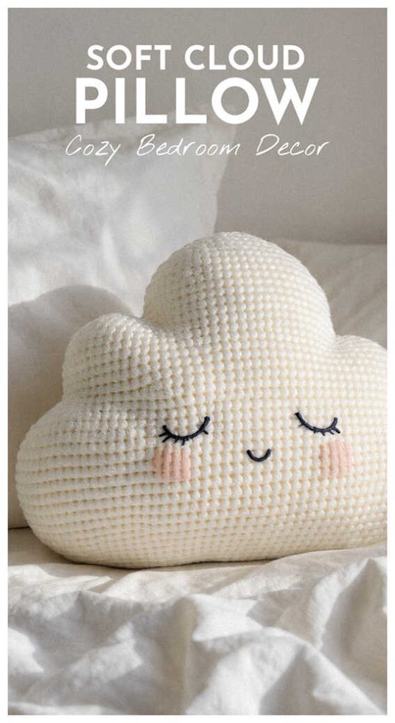 crochet cloud pillow soft plush nursery decor cute baby room cushion calming gift idea