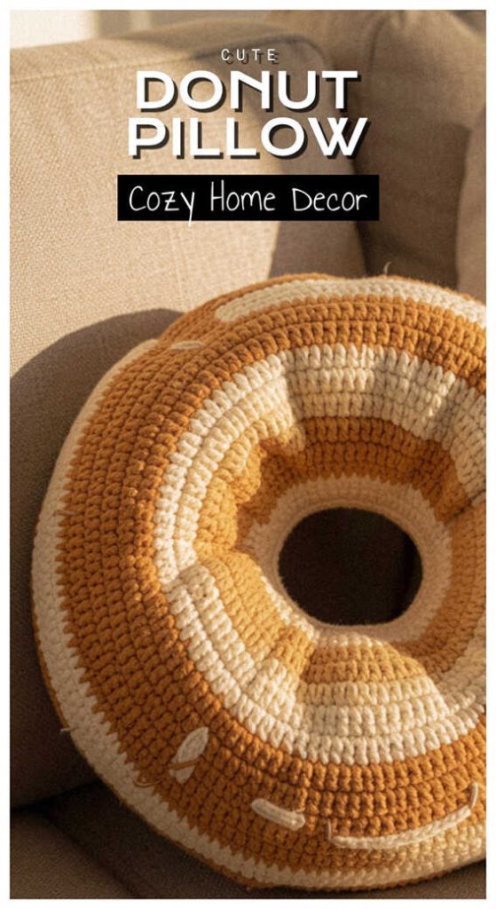 crochet donut pillow round plush cushion playful home decor unique gift idea