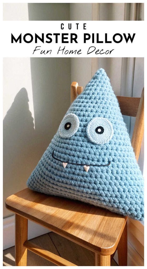 crochet monster pillow fun textured cushion kids room decor quirky handmade gift idea